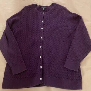 Purple cable knit Land's End cardigan